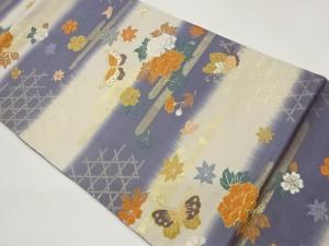 蝶に花葉模様織出し名古屋帯